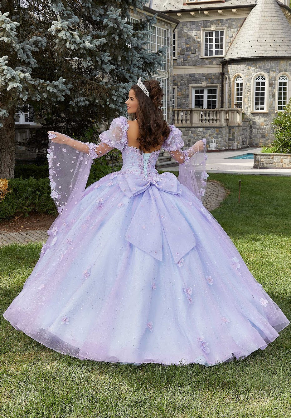 11279 | Glitter Tulle Quinceañera Dress with Three-Dimensional Floral Appliqués