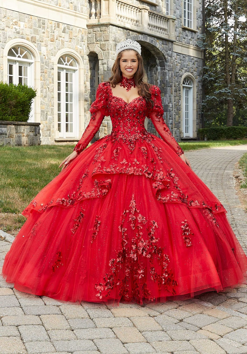 11292 | Sparkle Tulle Quinceañera Dress with Long Pouf Sleeves