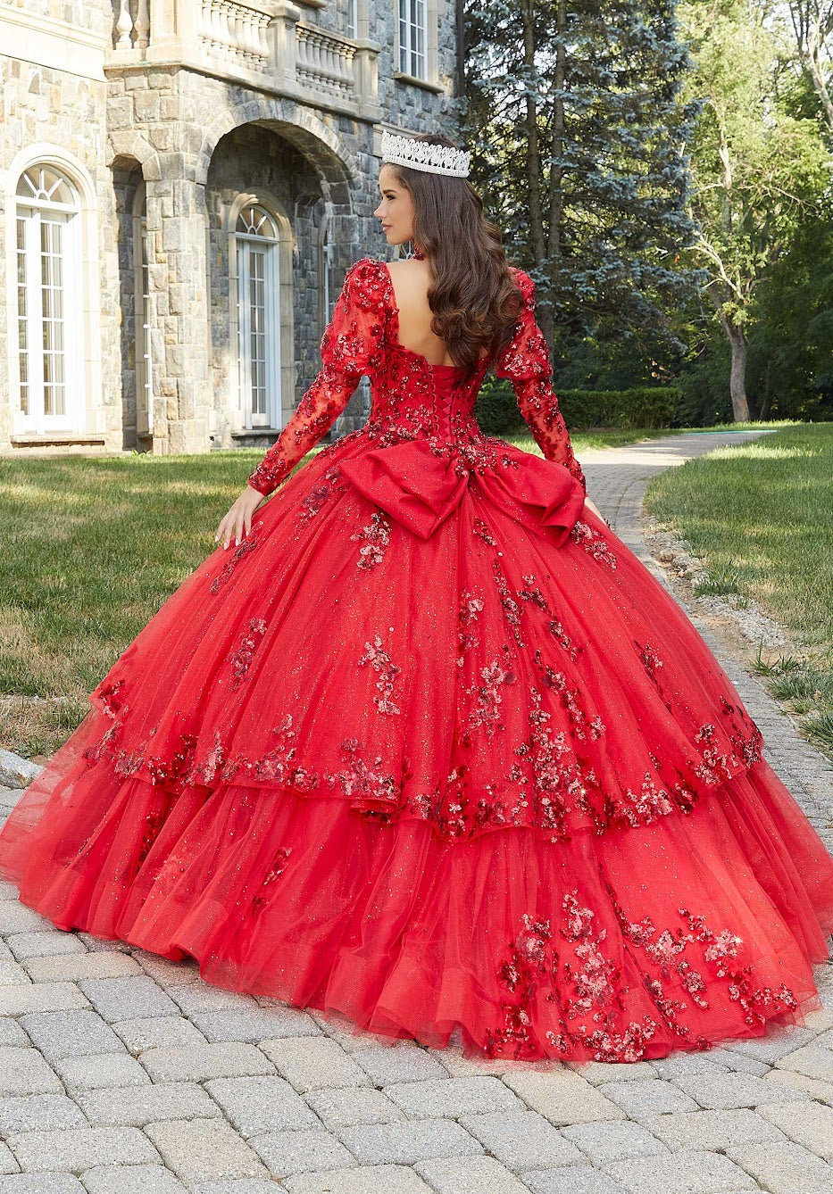 11292 | Sparkle Tulle Quinceañera Dress with Long Pouf Sleeves