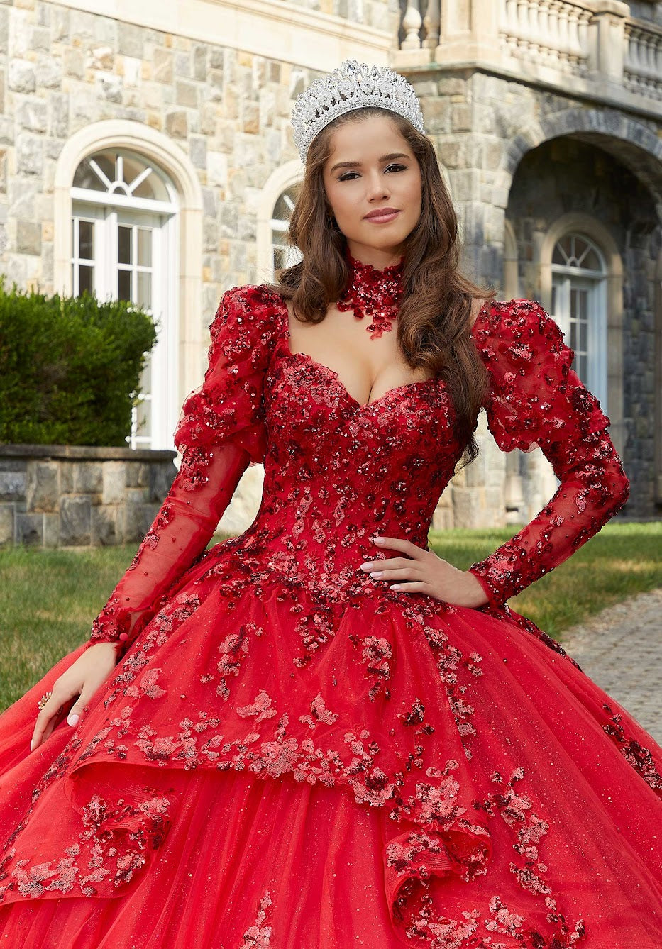 11292 | Sparkle Tulle Quinceañera Dress with Long Pouf Sleeves