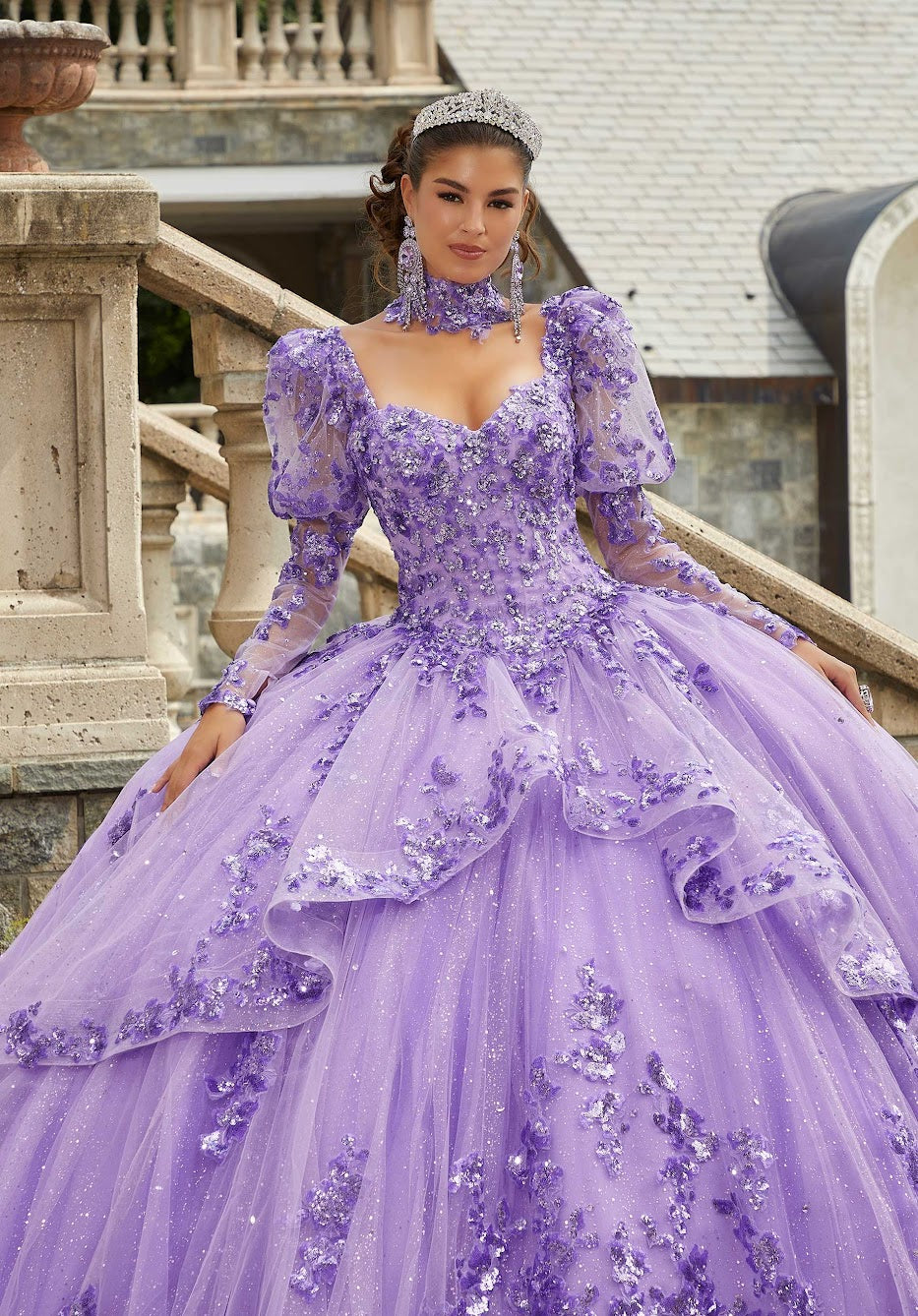 11292 | Sparkle Tulle Quinceañera Dress with Long Pouf Sleeves
