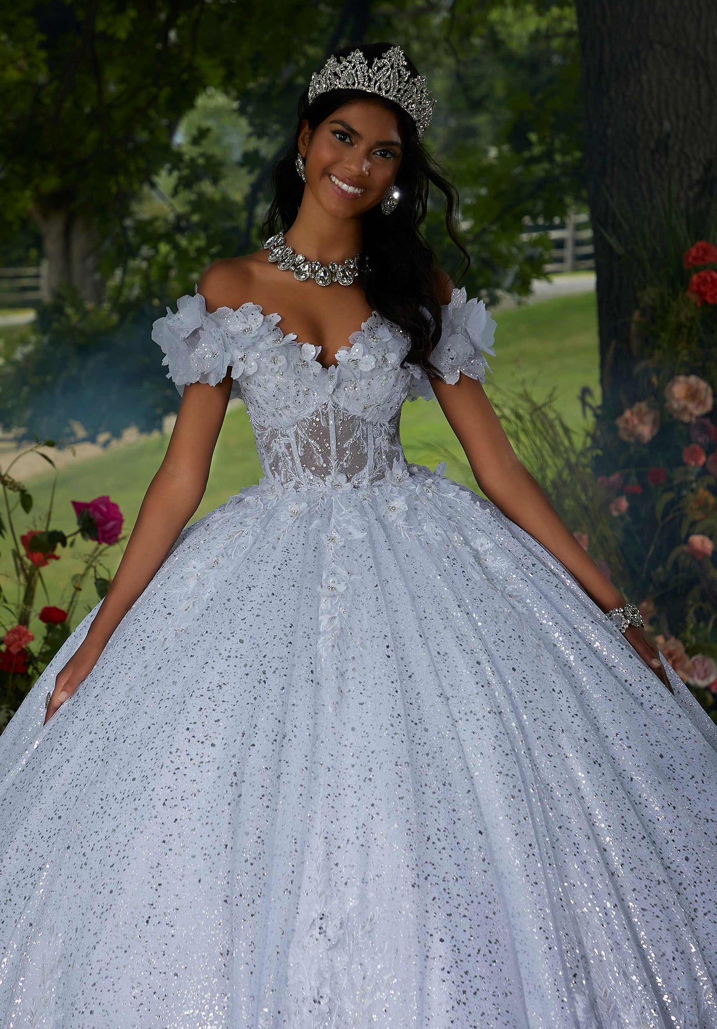 11890 | Three-Dimensional Floral Embroidered Quinceanera Dress