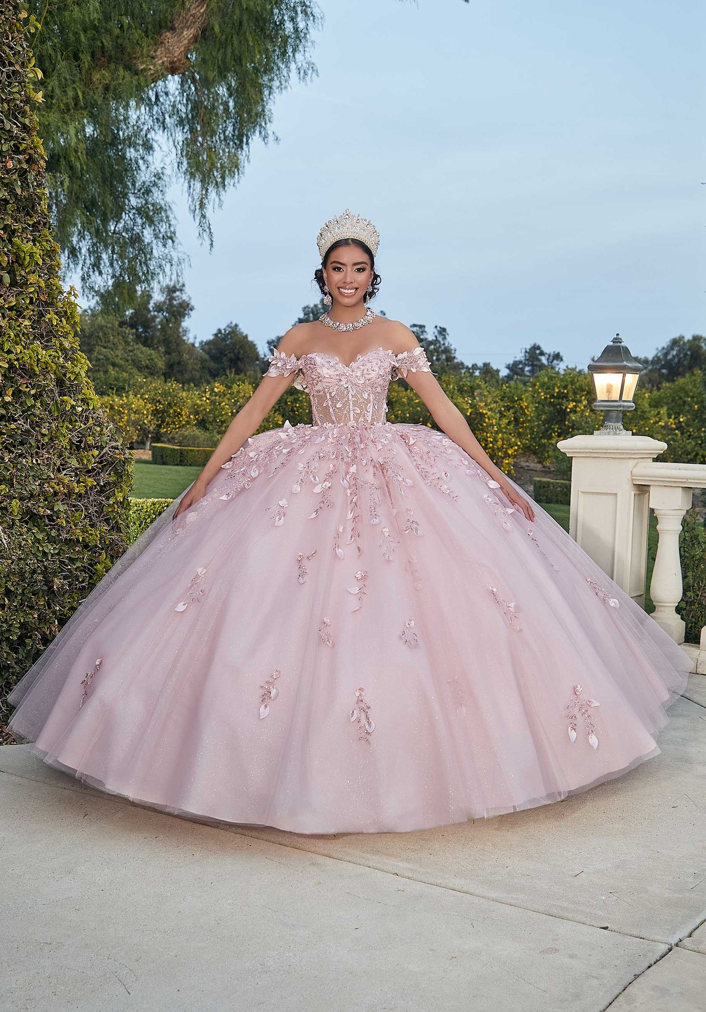 11737 | Three-Dimensional Floral Glitter Embroidery with Crystal Beading Quinceanera Dress