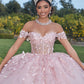 11737 | Three-Dimensional Floral Glitter Embroidery with Crystal Beading Quinceanera Dress