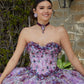 11738 | Crystal Beaded, Three-Dimensional Floral Appliqués on a Printed Tulle Quinceanera Dress