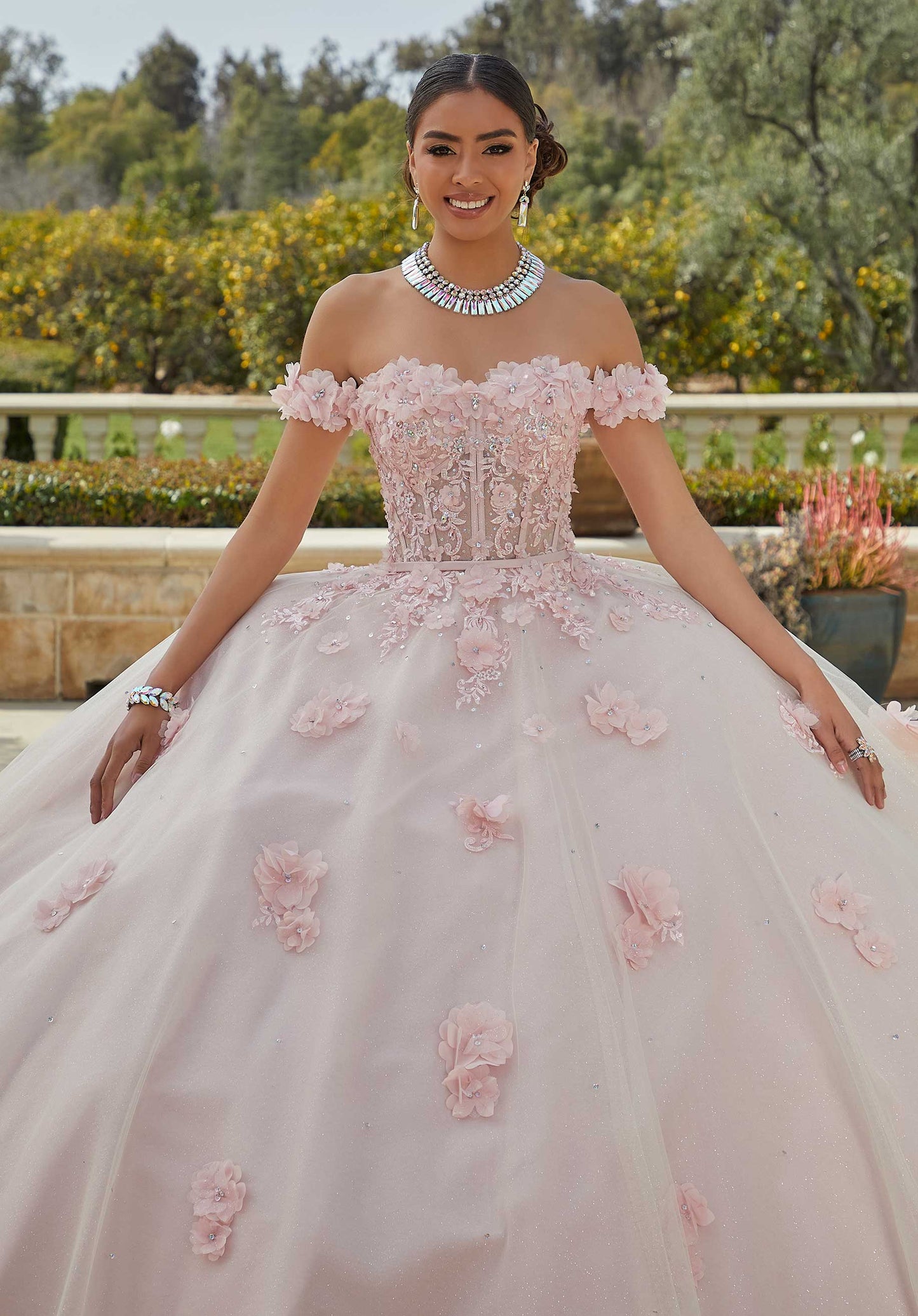 11741 | Three-Dimensional Floral Embroidery with Crystal Beading Quinceanera Dress