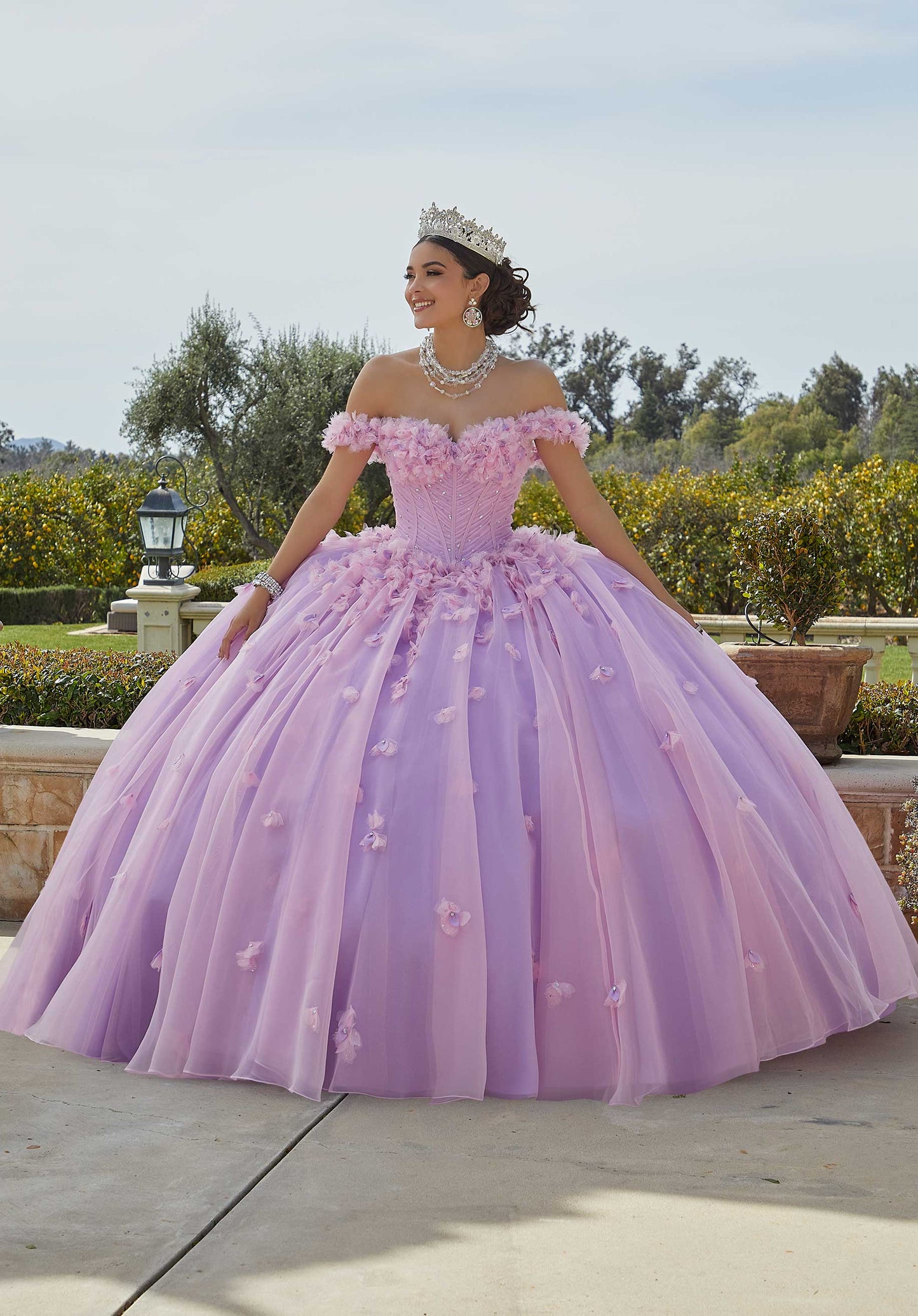 11742 | Crystal Beading and Three-Dimensional Floral Appliqués Quinceanera Dress