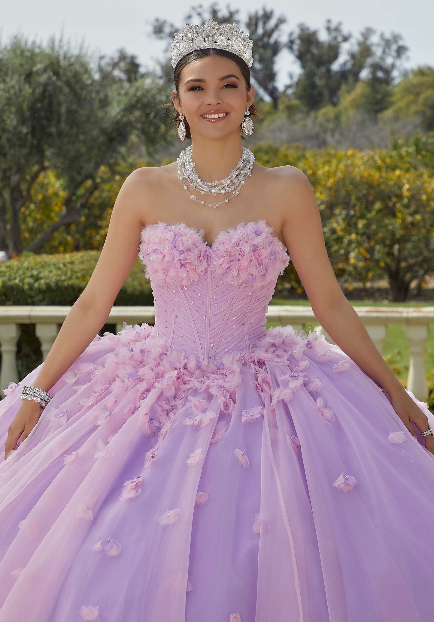 11742 | Crystal Beading and Three-Dimensional Floral Appliqués Quinceanera Dress