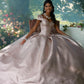 11887 | Three-Dimensional Flowers on a Pleated Shimmer Quinceanera Dress