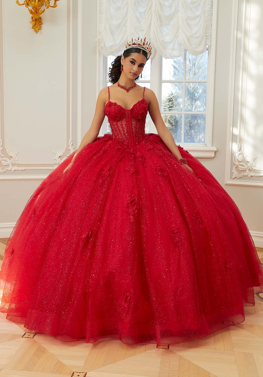 12127 | Floral Lace Quinceanera Dress