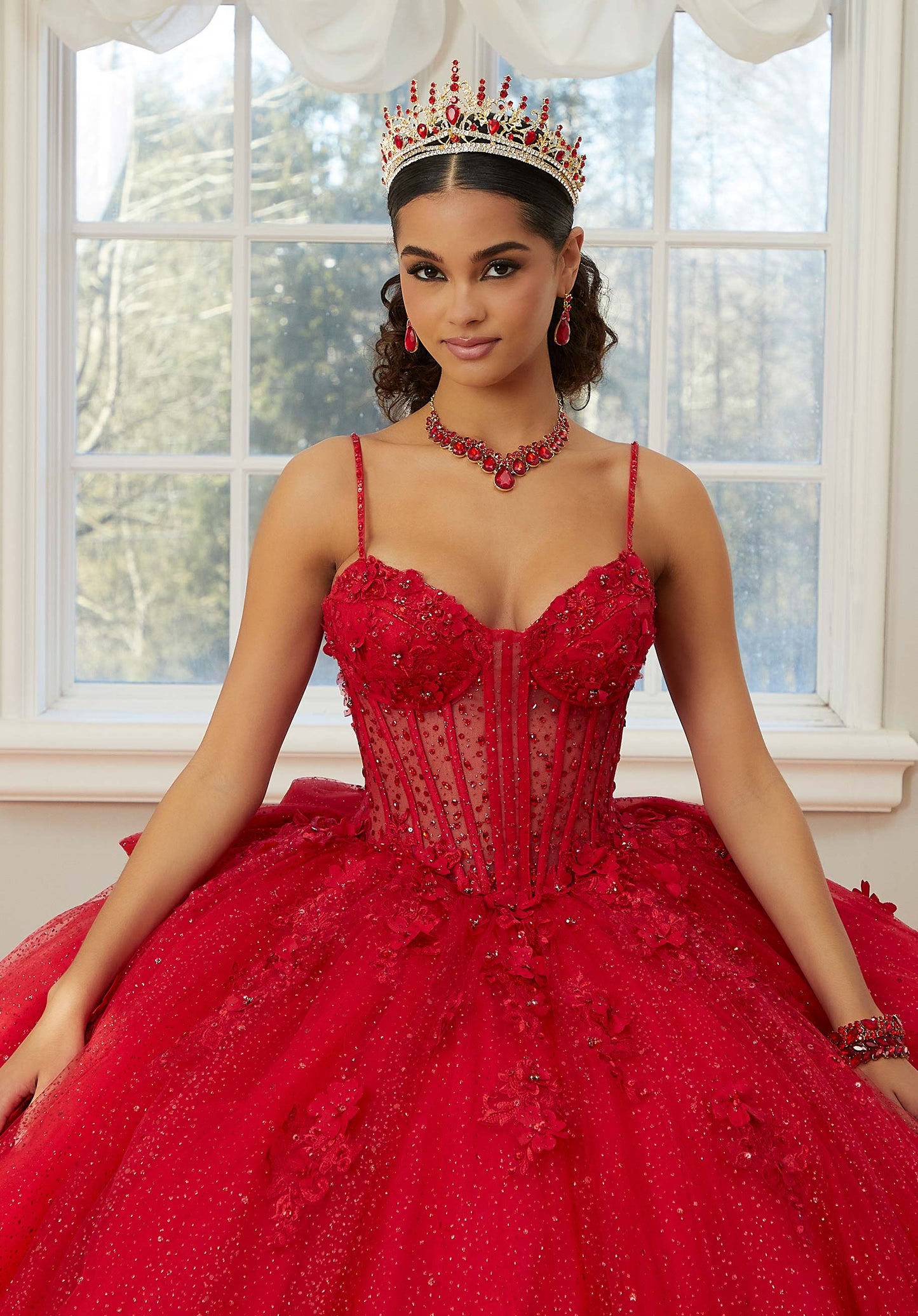 12127 | Floral Lace Quinceanera Dress