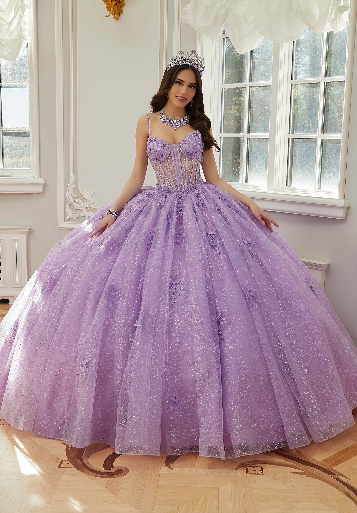 12127 | Floral Lace Quinceanera Dress