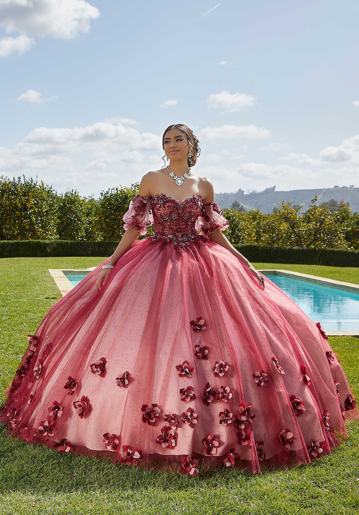 11719 | Crystal Beaded, Three-Dimensional Floral Quinceanera Dress