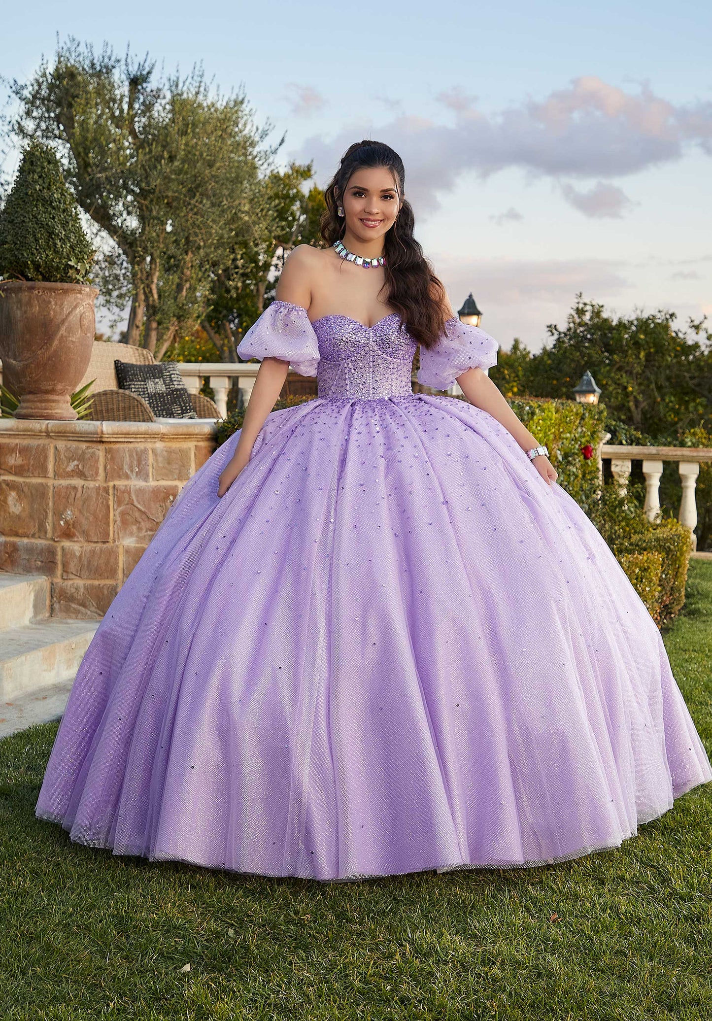 11724 | Jeweled Beading on a Tulle Over Quinceanera Dress