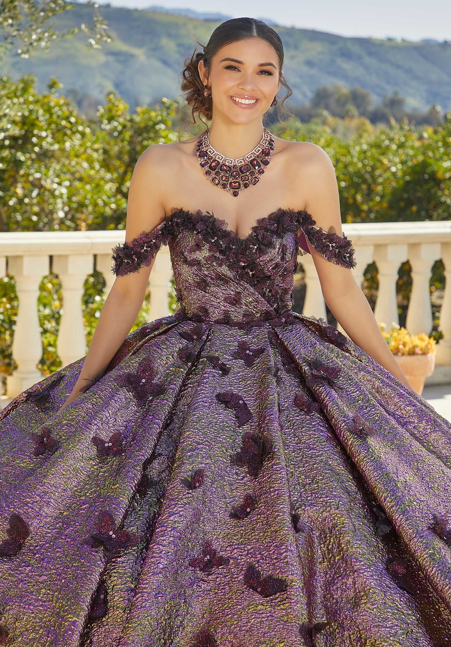 11727 | Three-Dimensional Flowers and Butterflies with Crystal Beading Quinceanera Dress