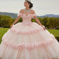 11731 | Crystal Beaded, Floral Embroidery on Chantilly Lace Bodice Quinceanera Dress
