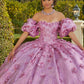 11734 | rystal Beaded Three-Dimensional Floral Appliqués on Metallic Quinceanera Dress