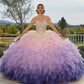 11736 | Allover Crystal Beaded Bodice on a Ruffled Tulle Quinceanera Dress