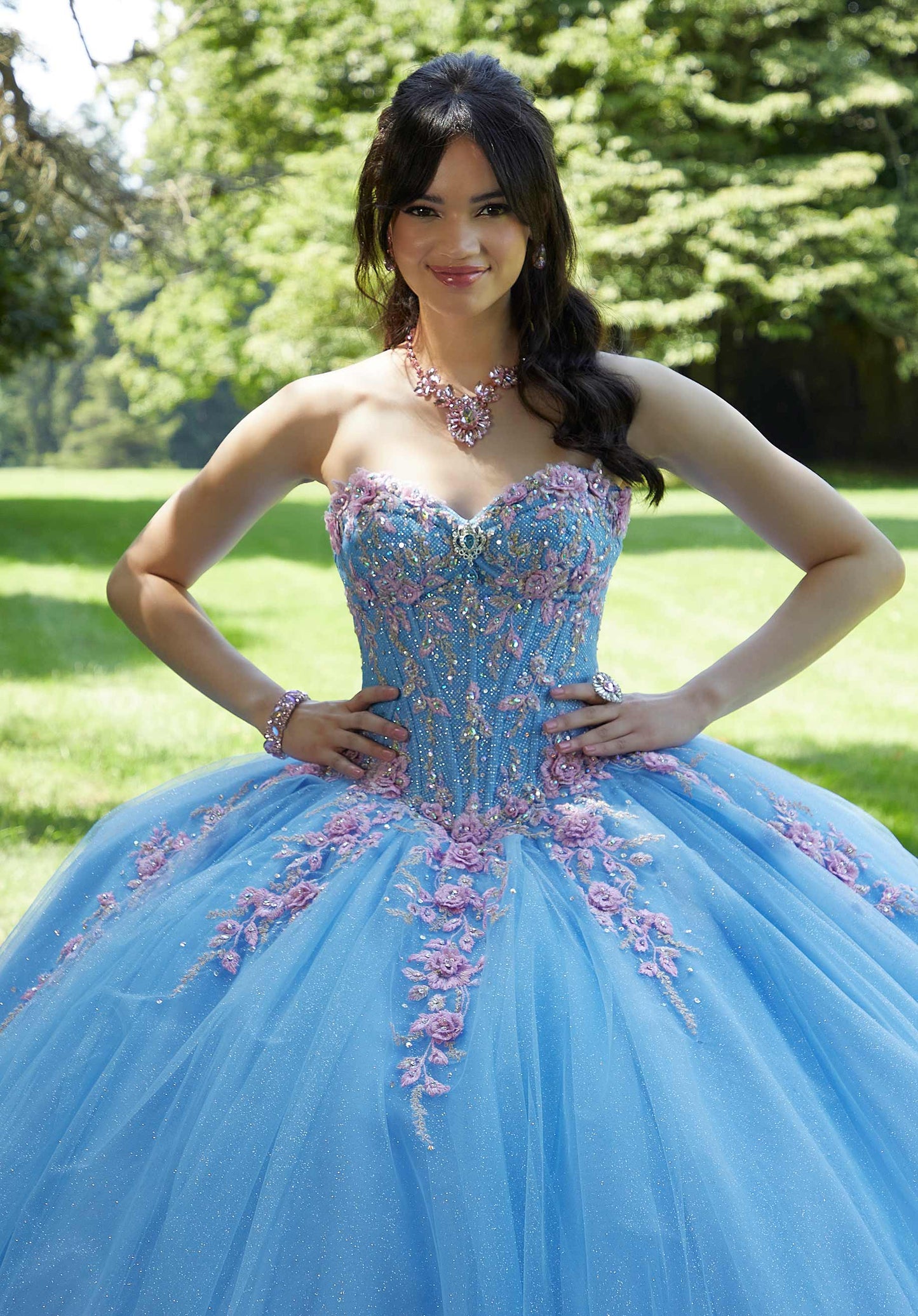 11865 | Three-Dimensional Floral Embroidery with Jeweled Beading Quinceanera Dress