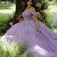 11871 | Crystal Beading on a Patterned Glitter Quinceanera Dress