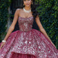 11873 | Crystal Beading on a Patterned Glitter Tulle Ball Gown with Edged Skirt Overlay Quinceanera Dress