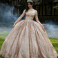 11876 | Jeweled Beading on a Patterned Glitter Quinceanera Dress