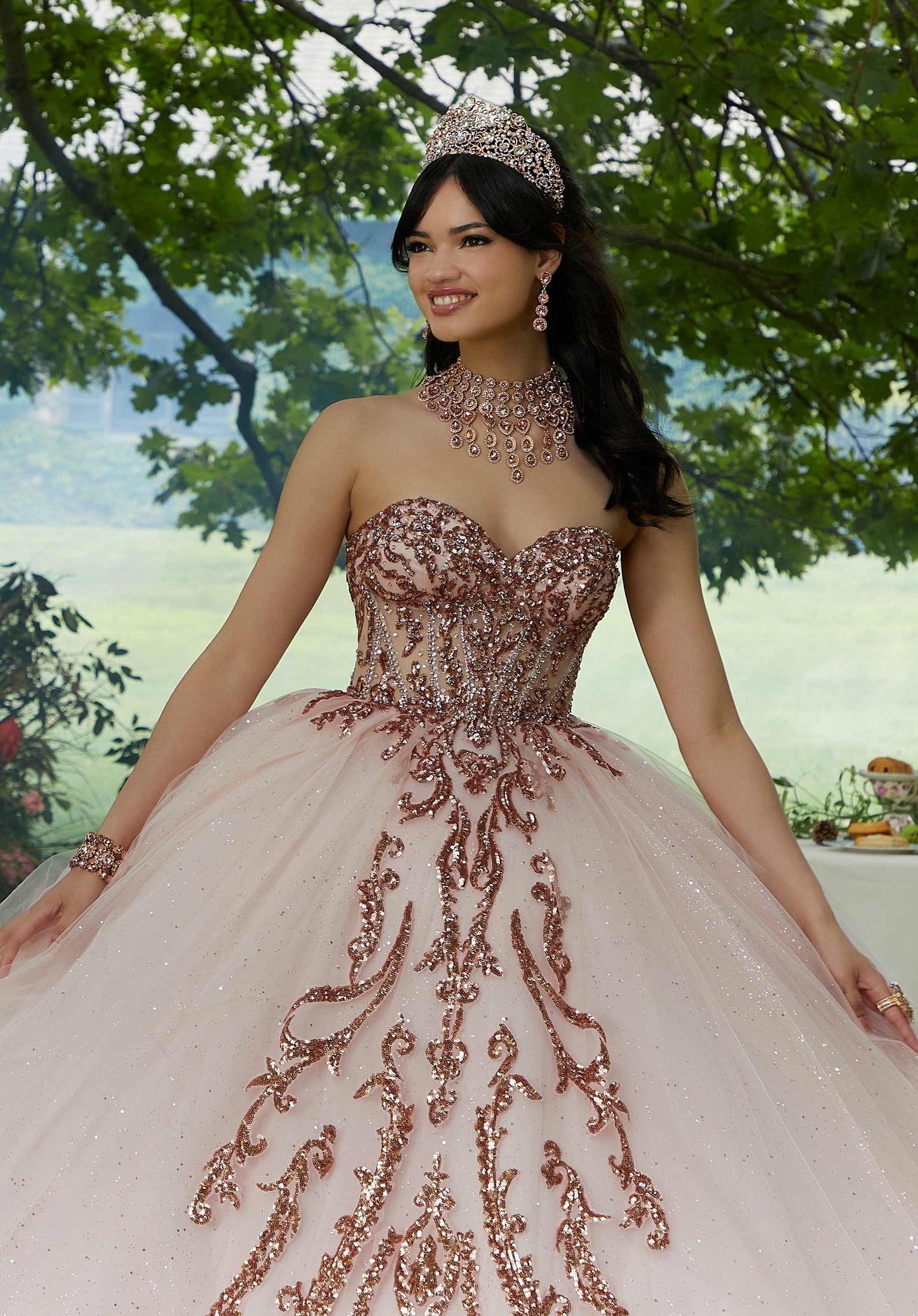 11879 | Patterned Sequins with Rhinestone Quinceanera Dress