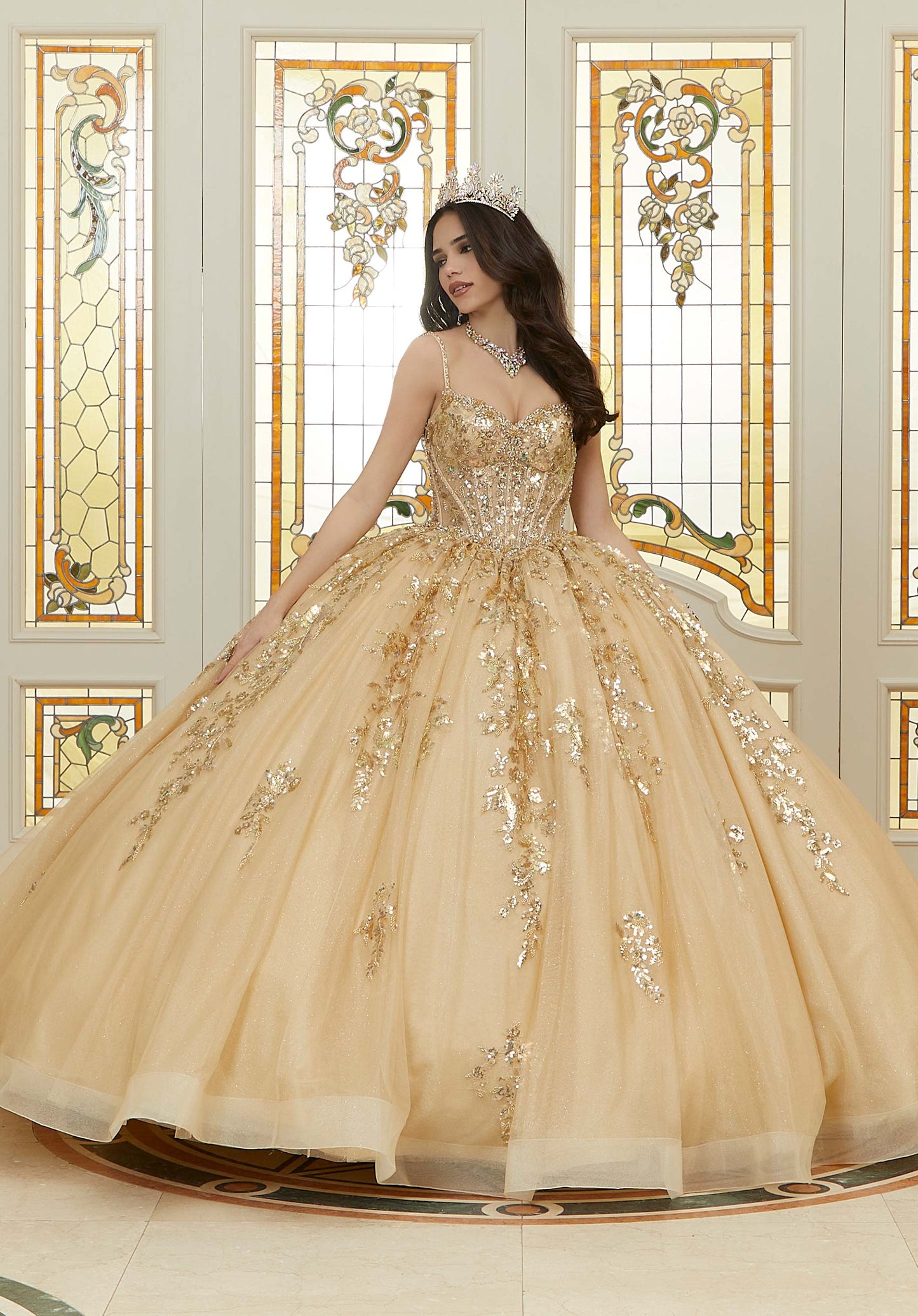 12105 | Patterned Quinceanera Dress