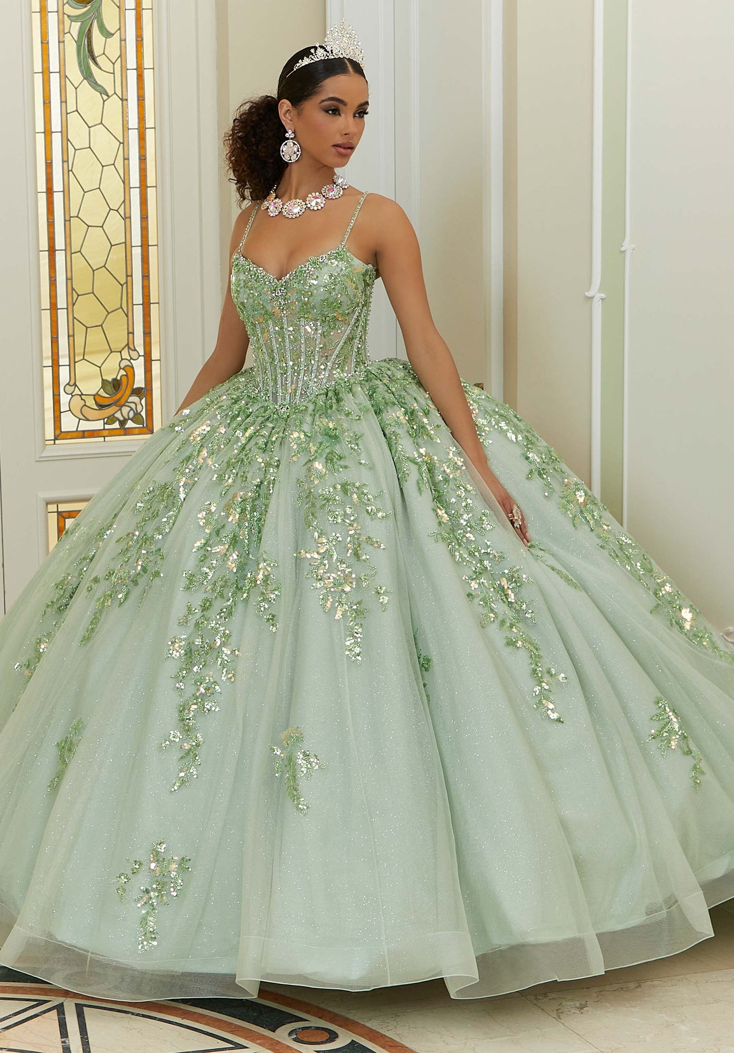 12105 | Patterned Quinceanera Dress