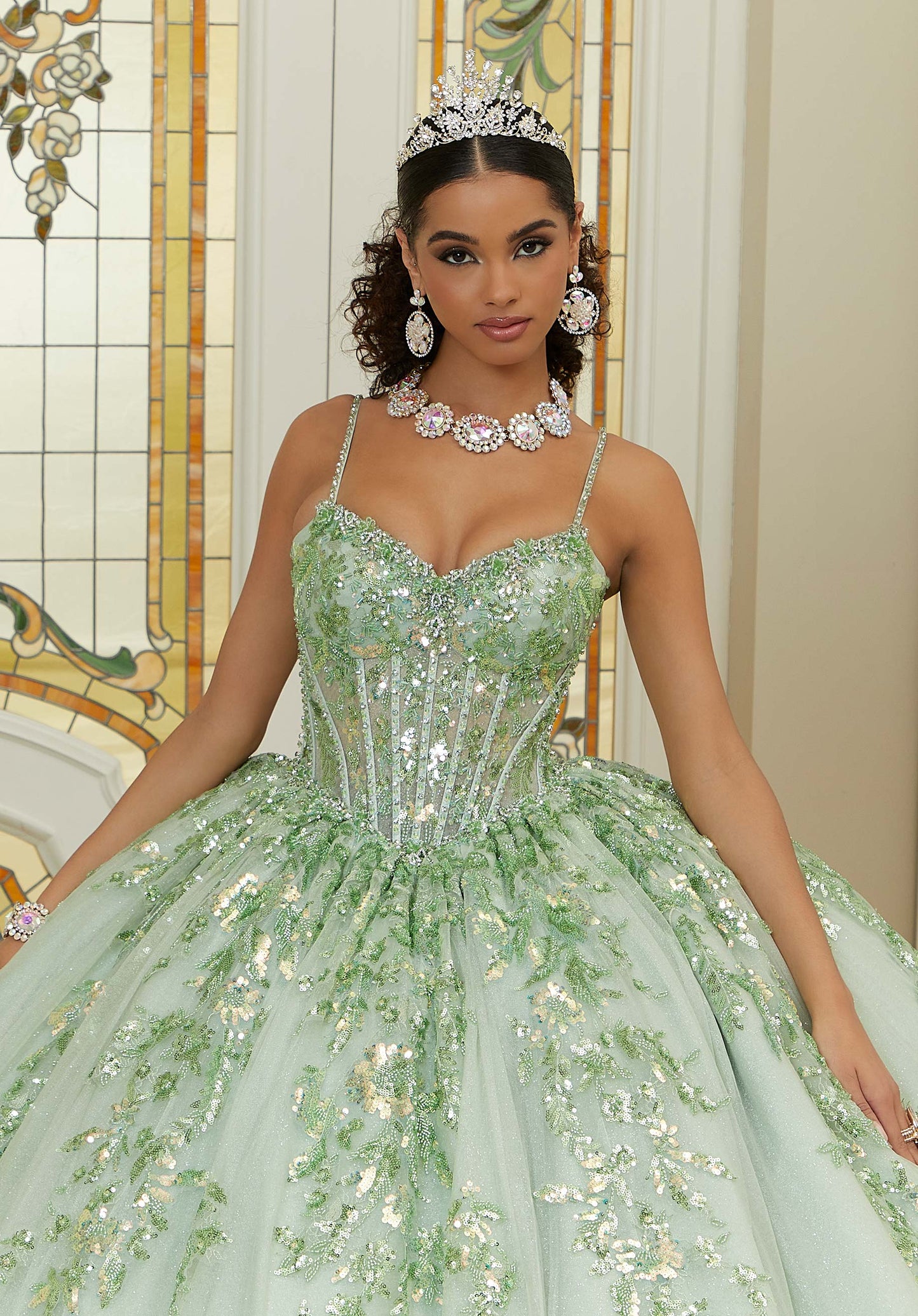 12105 | Patterned Quinceanera Dress