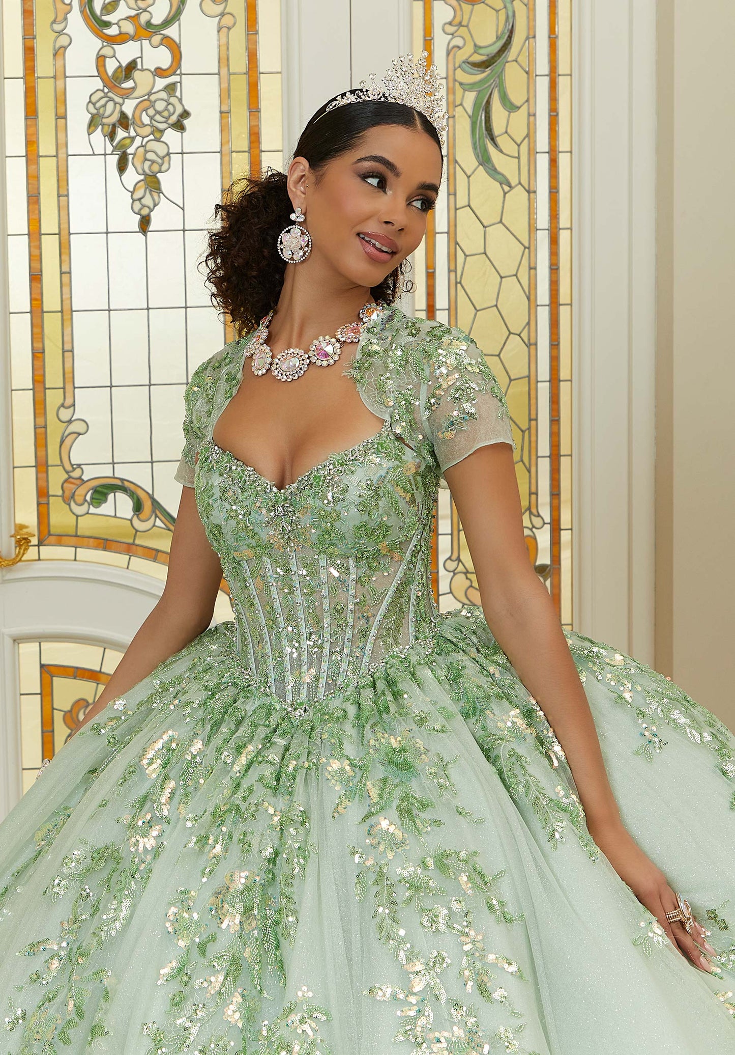 12105 | Patterned Quinceanera Dress