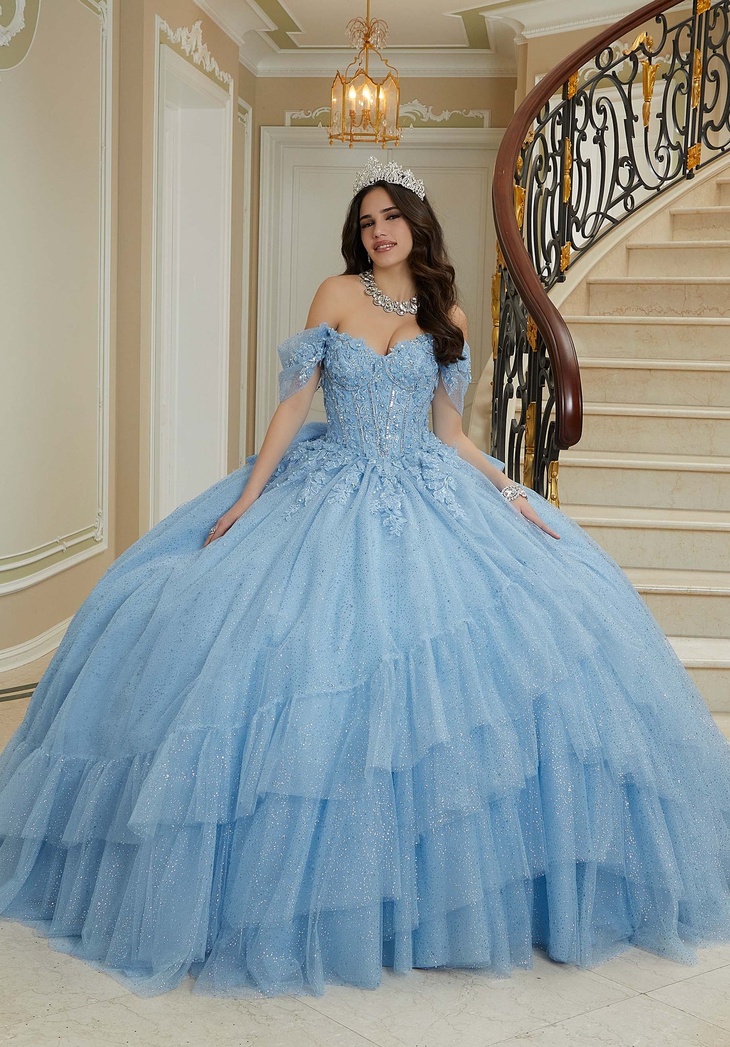 12118 | Floral Lace Quinceanera Dress