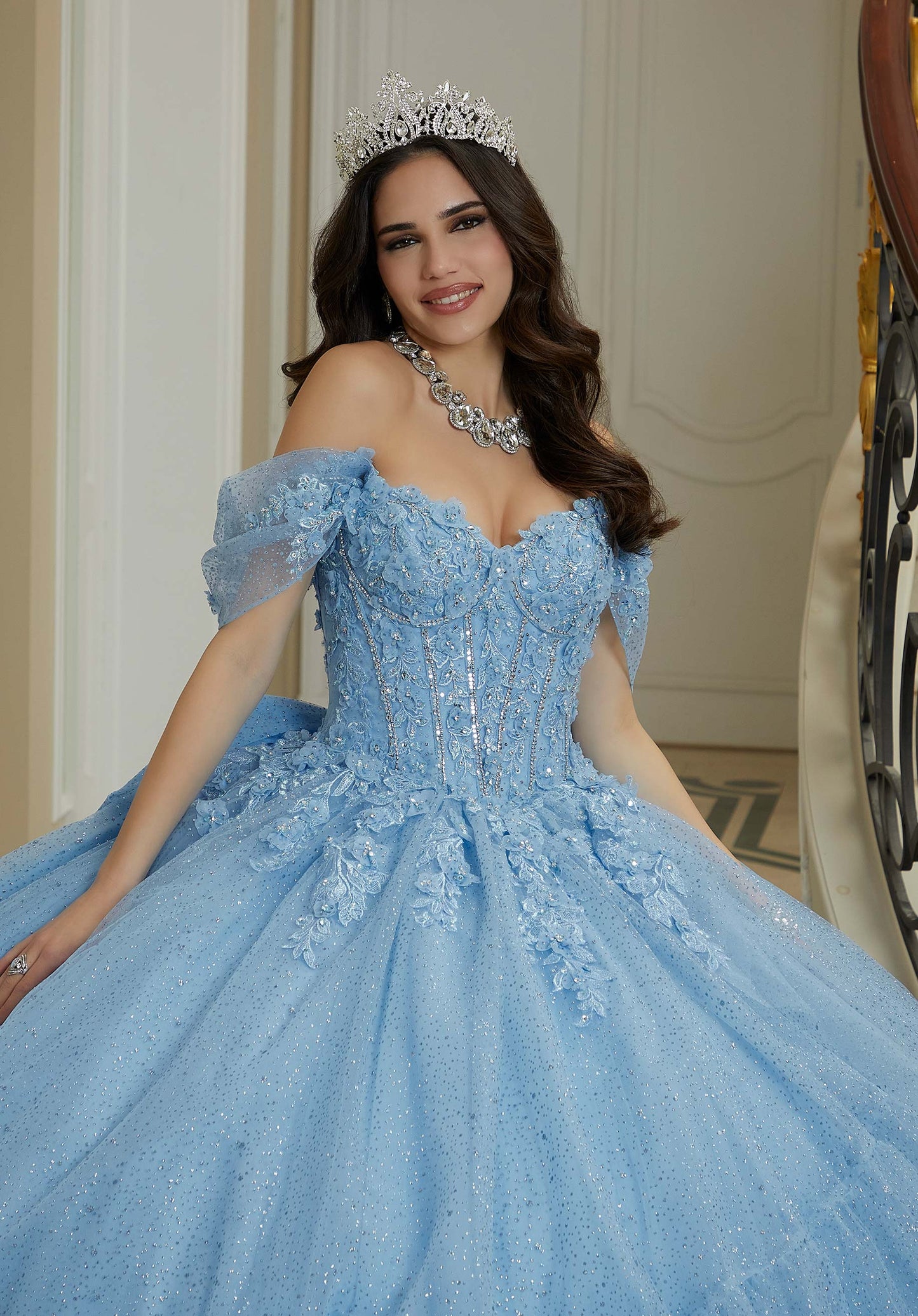 12118 | Floral Lace Quinceanera Dress