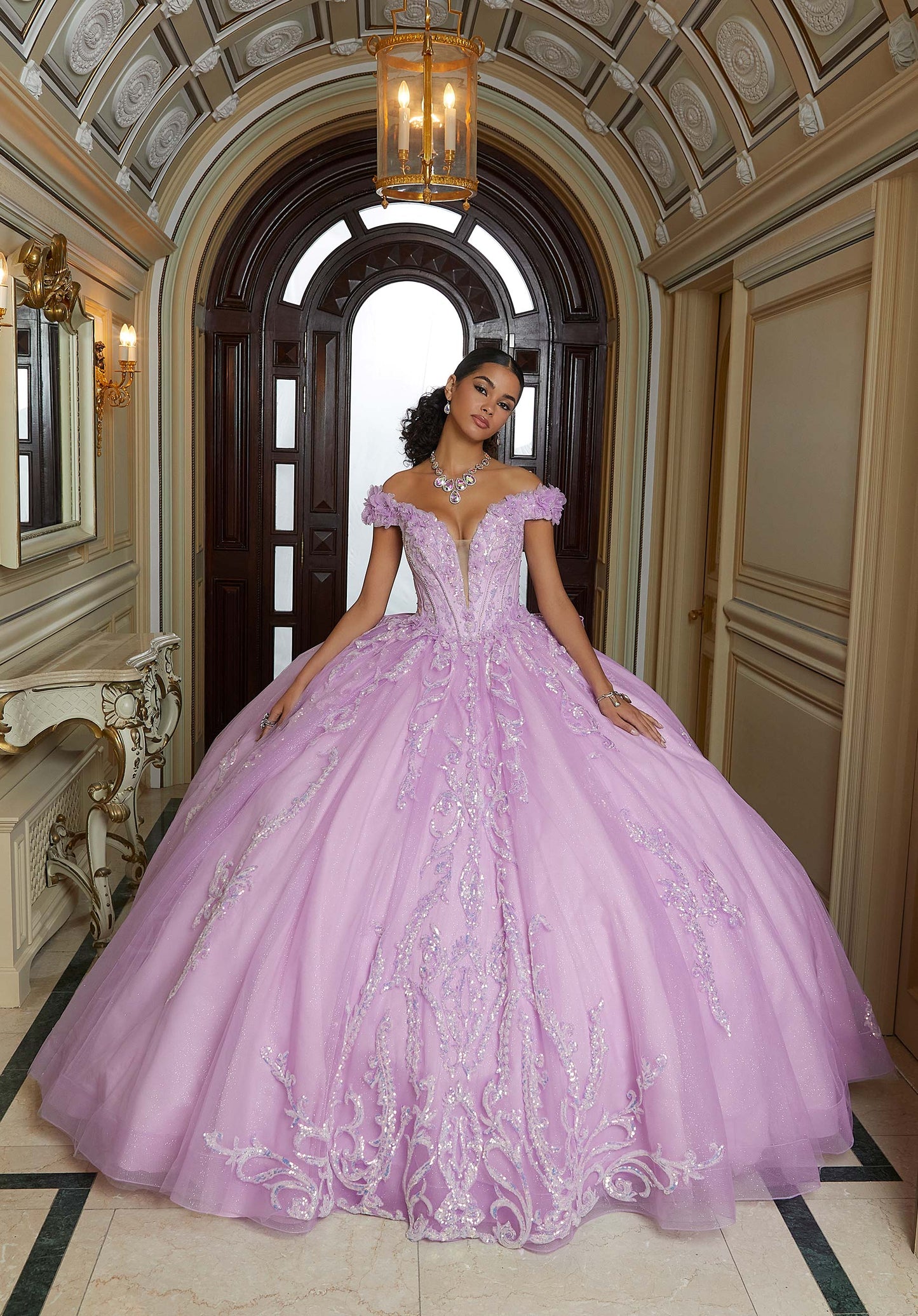 12119 | Iridescent Sequined Quinceanera Dress