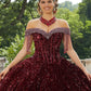 11295 | Allover Sequin Velvet Quinceañera Dress with Beaded Fringe