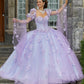 11279 | Glitter Tulle Quinceañera Dress with Three-Dimensional Floral Appliqués