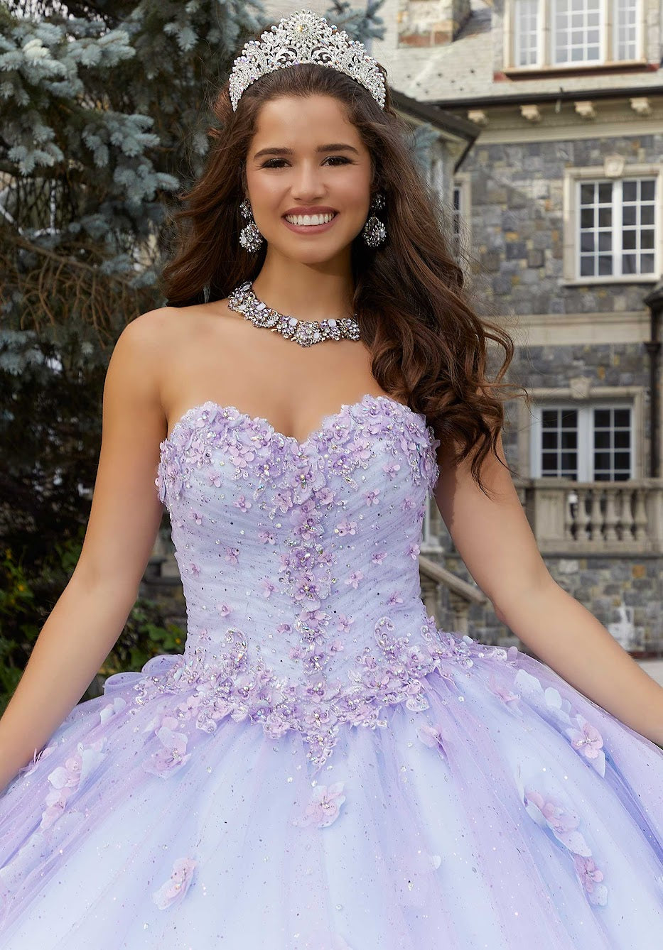 11279 | Glitter Tulle Quinceañera Dress with Three-Dimensional Floral Appliqués