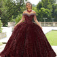 11295 | Allover Sequin Velvet Quinceañera Dress with Beaded Fringe