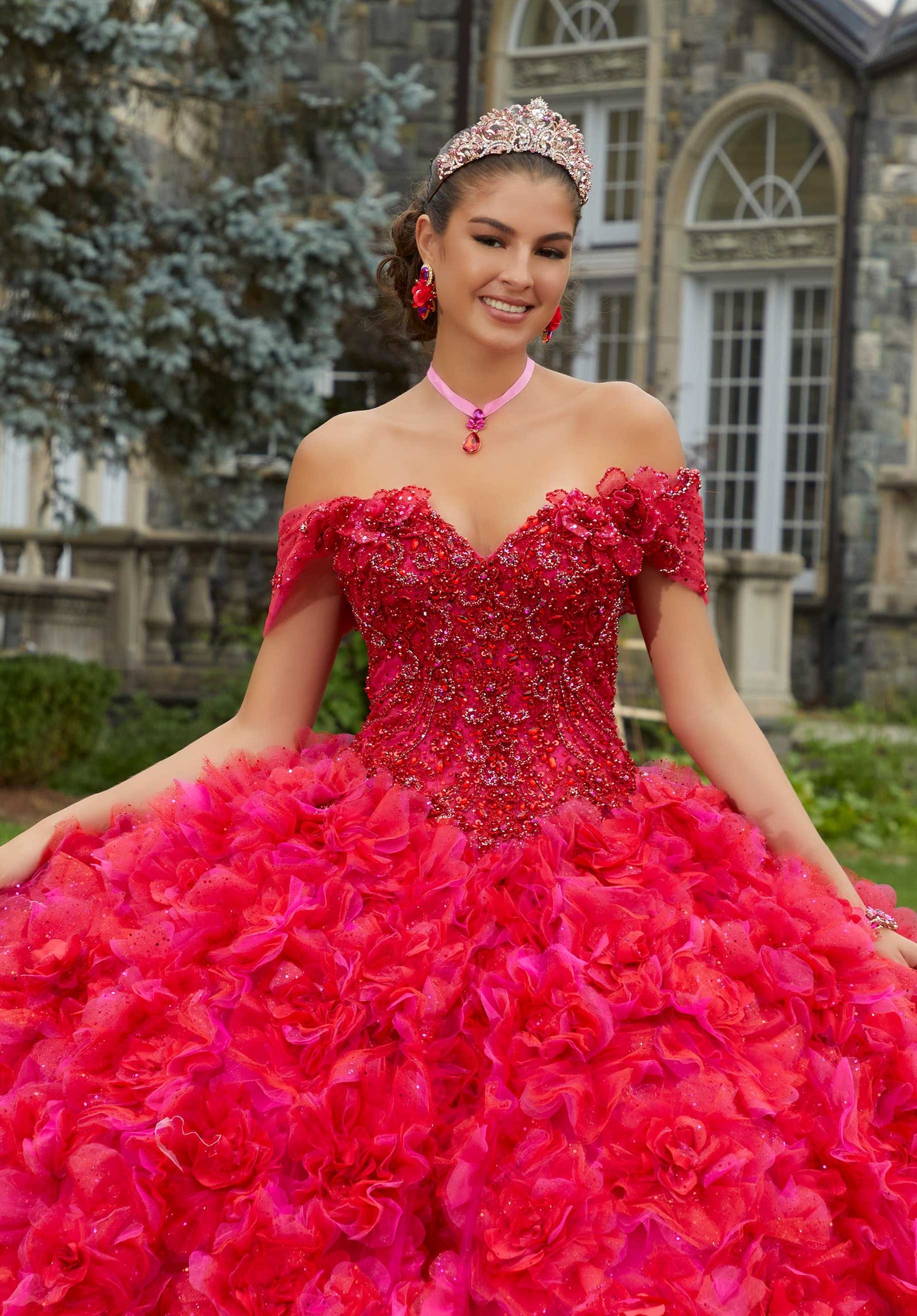 11320 | Three-Dimensional Floral Lace Quinceañera Dress with Floral Skirt