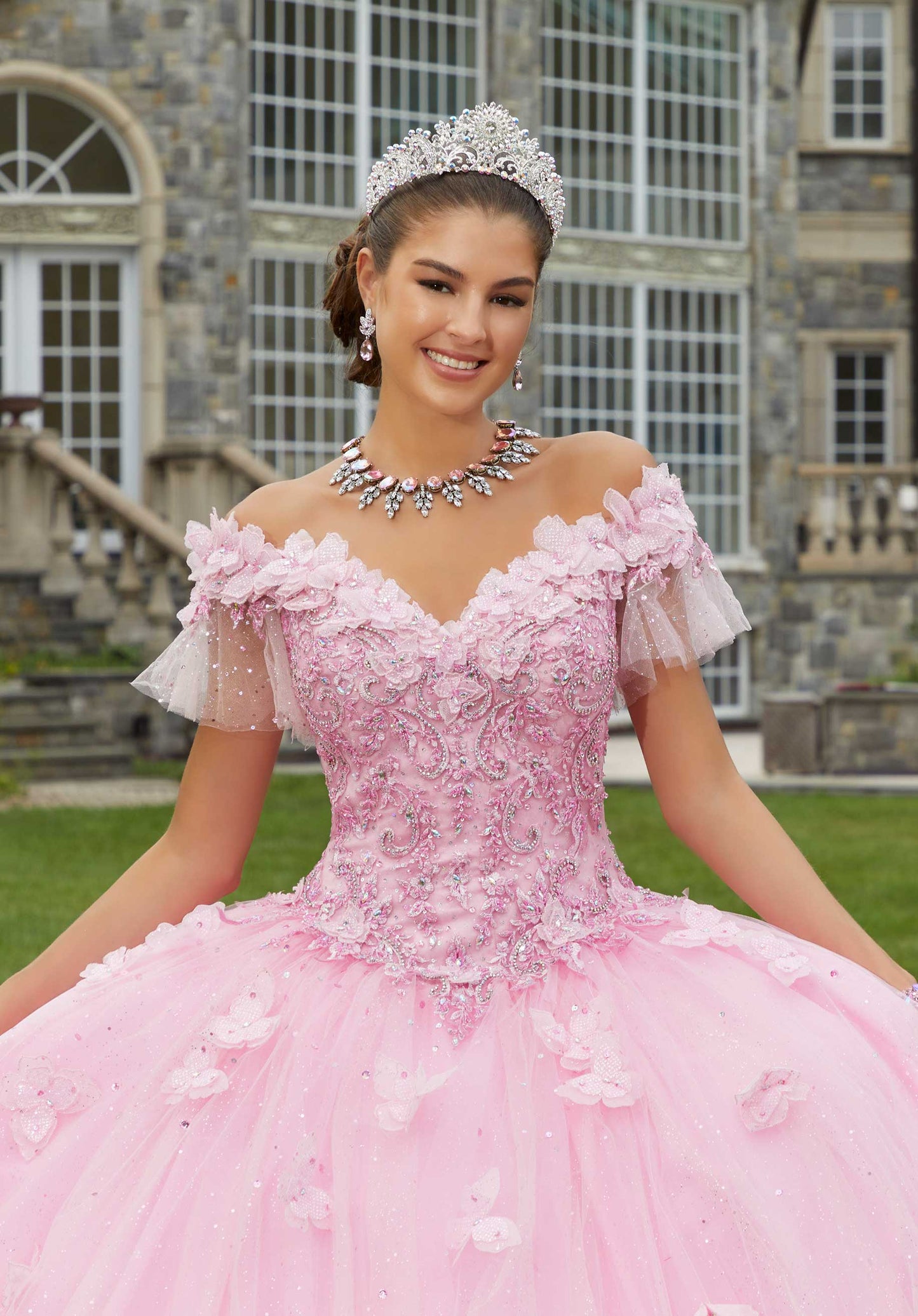 11280 | Rhinestone Embroidered Quinceañera Dress with Three-Dimensional Butterflies