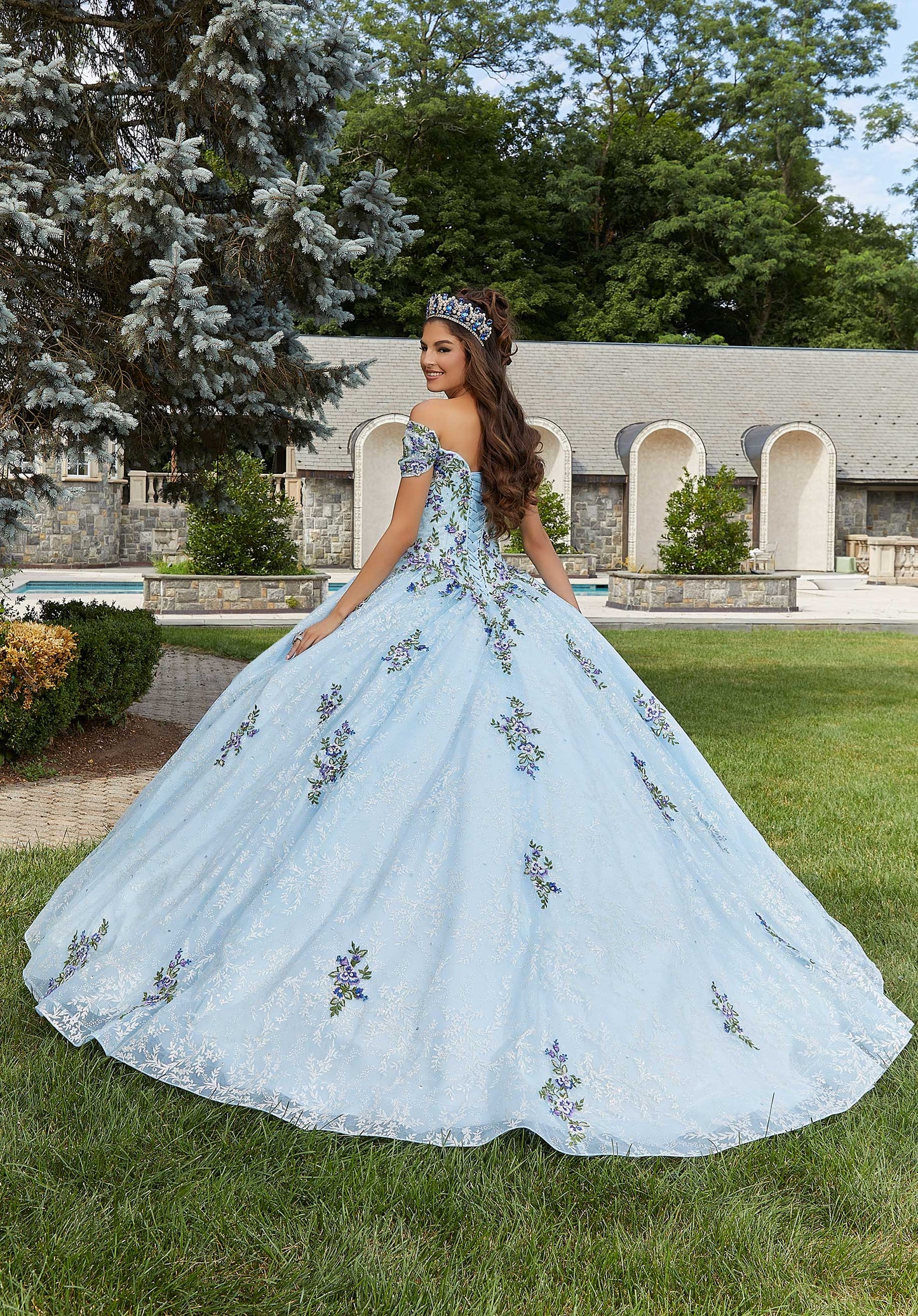 11284 | Contrasting Floral Embroidered Quinceañera Dress