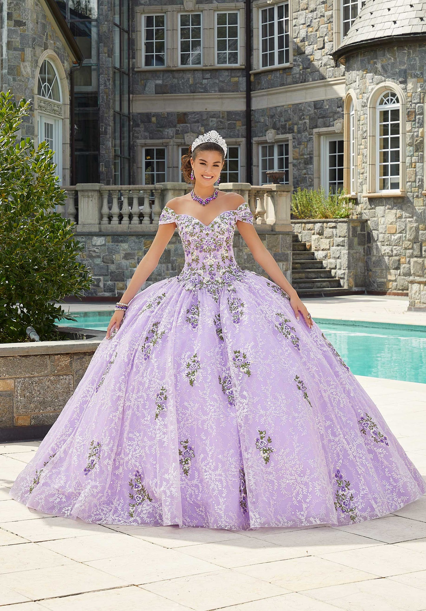 11284 | Contrasting Floral Embroidered Quinceañera Dress