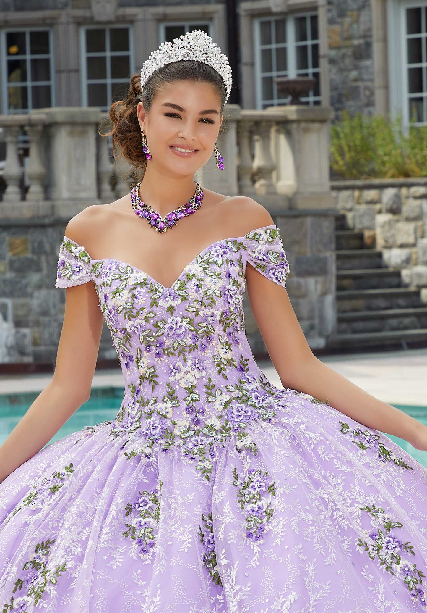 11284 | Contrasting Floral Embroidered Quinceañera Dress