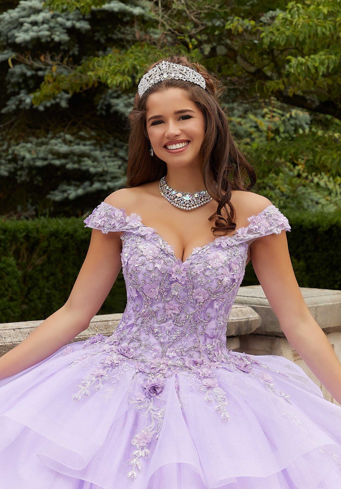 11279  Glitter Tulle Quinceañera Dress with Three-Dimensional Floral –  Princess Paradise