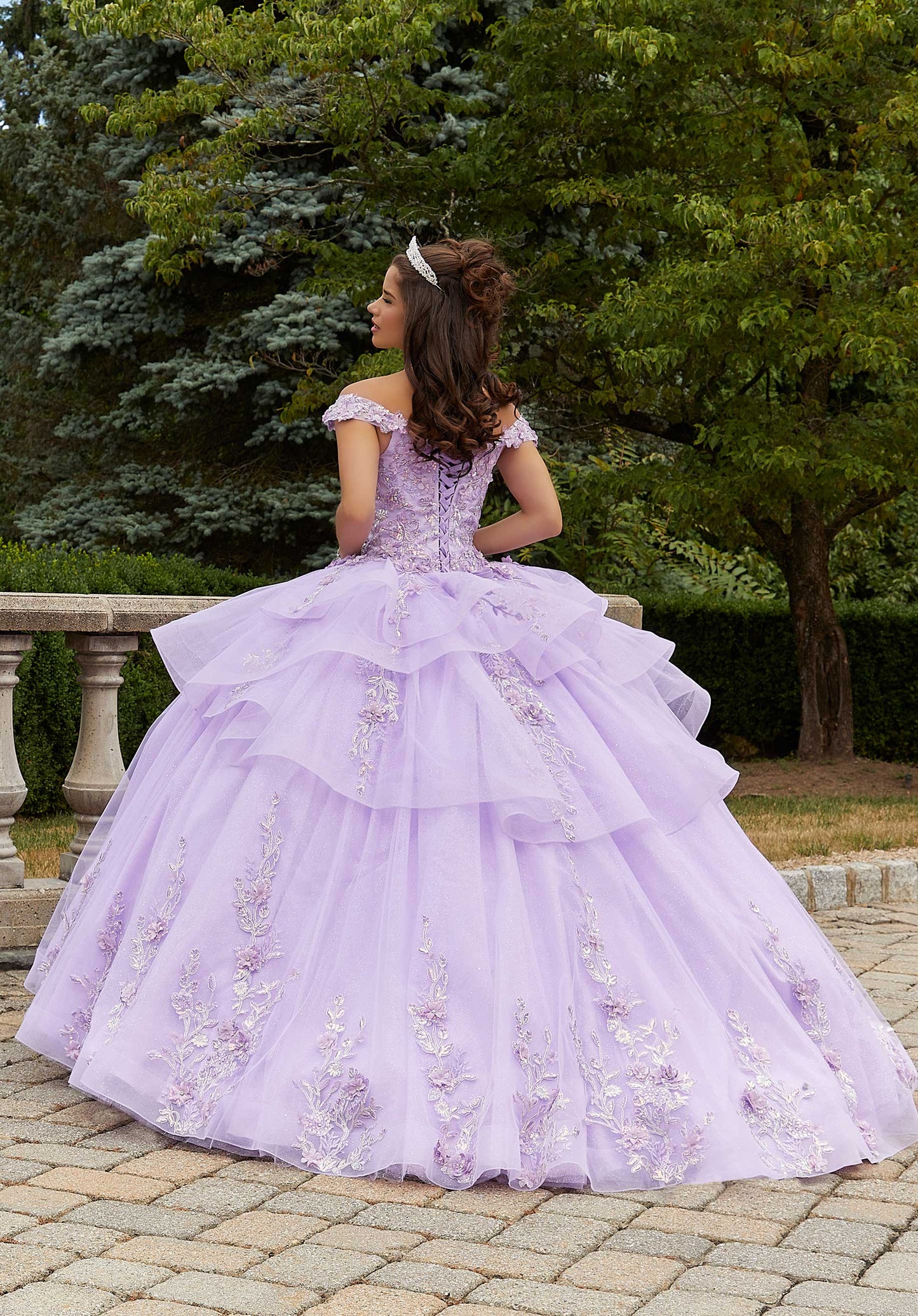 11281 | Three-Dimensional Floral Quinceañera Dress with Flounced Overskirt