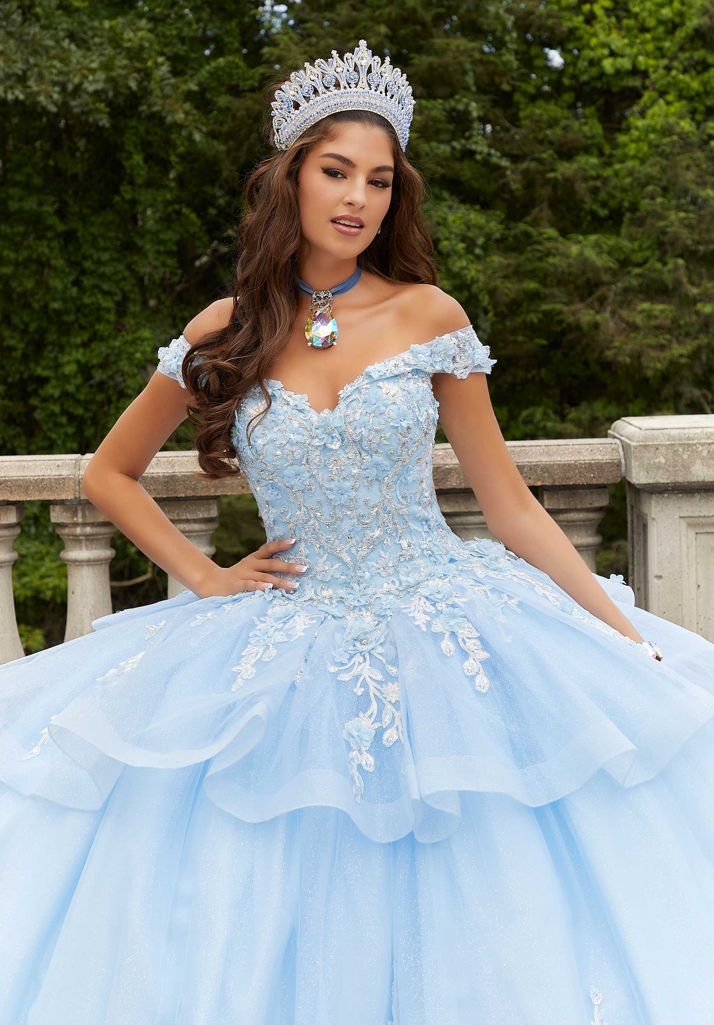 11281 | Three-Dimensional Floral Quinceañera Dress with Flounced Overskirt