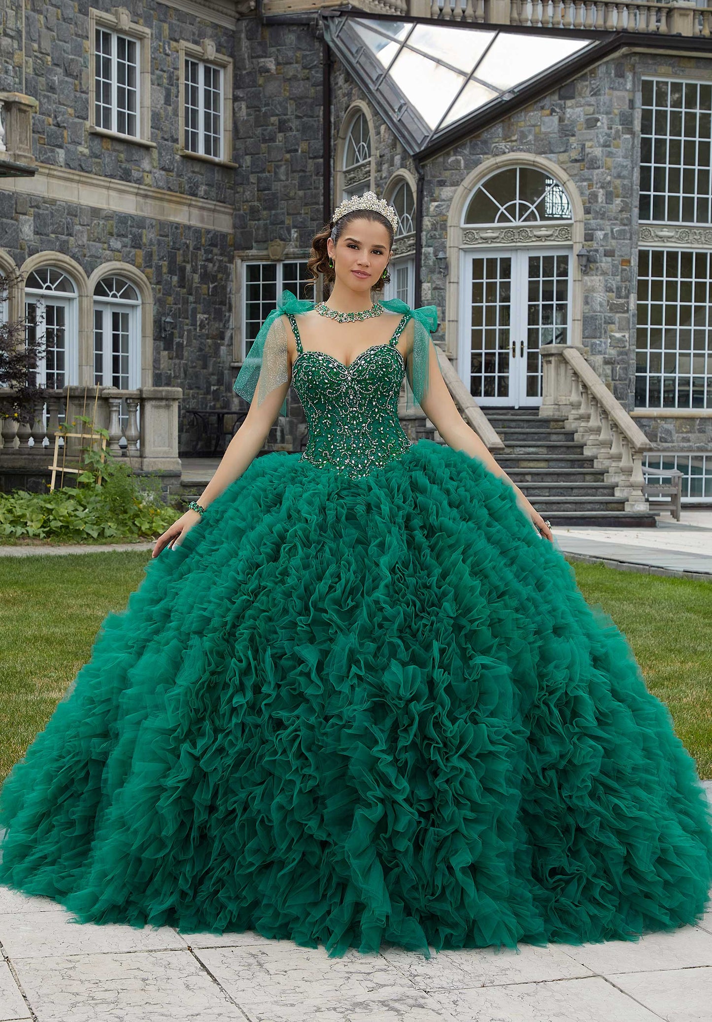 11293 | Crystal Beaded Ruffled Quinceañera Dress