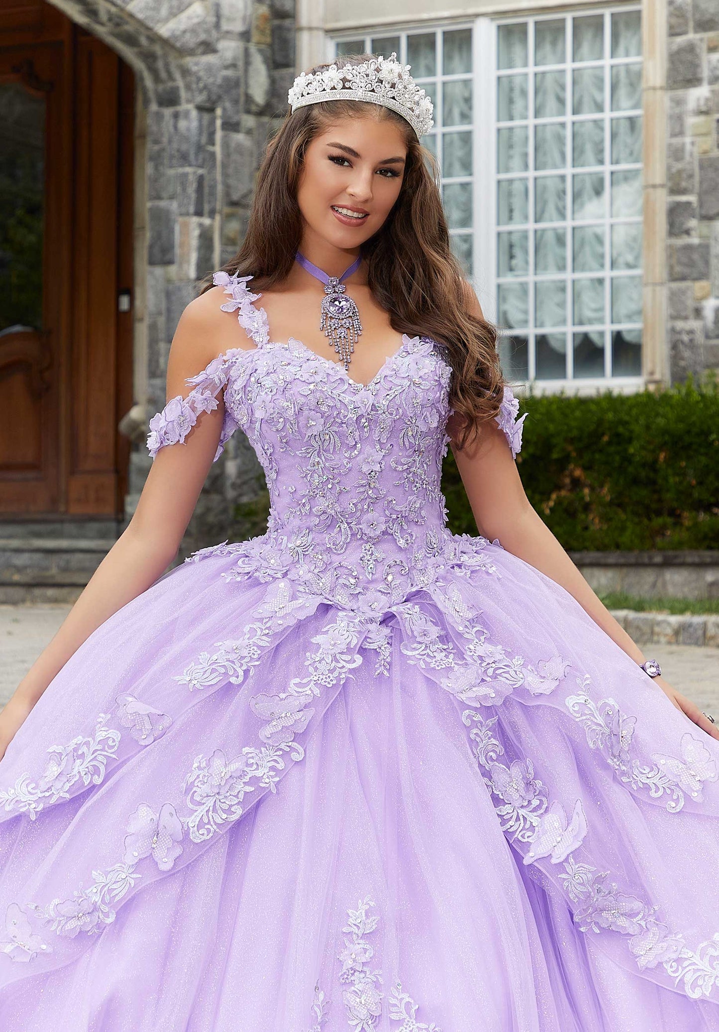 11289 | Metallic Embroidered Quinceañera Dress with Three-Dimensional Butterflies