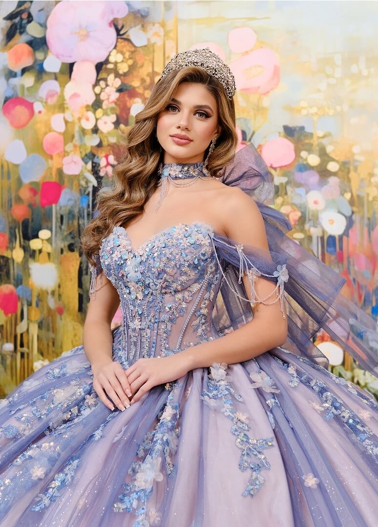 Model wearing a gown by Princesa
