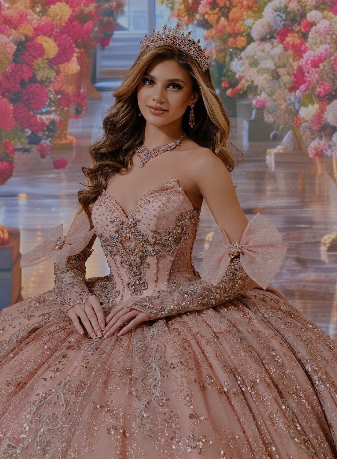Model wearing a sparkly gown